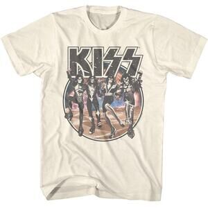 Kiss Space Circle With Skeleton Band Natural T Shirt